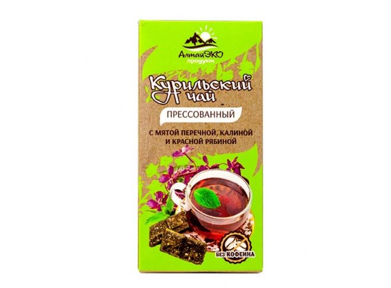 Курильский чай прессованный с мятой, калиной и рябиной красной 50 г (Алтай Эко Продукт)
