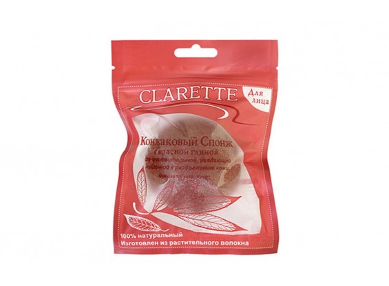 Спонж конжаковый с красной глиной для лица (Clarette)